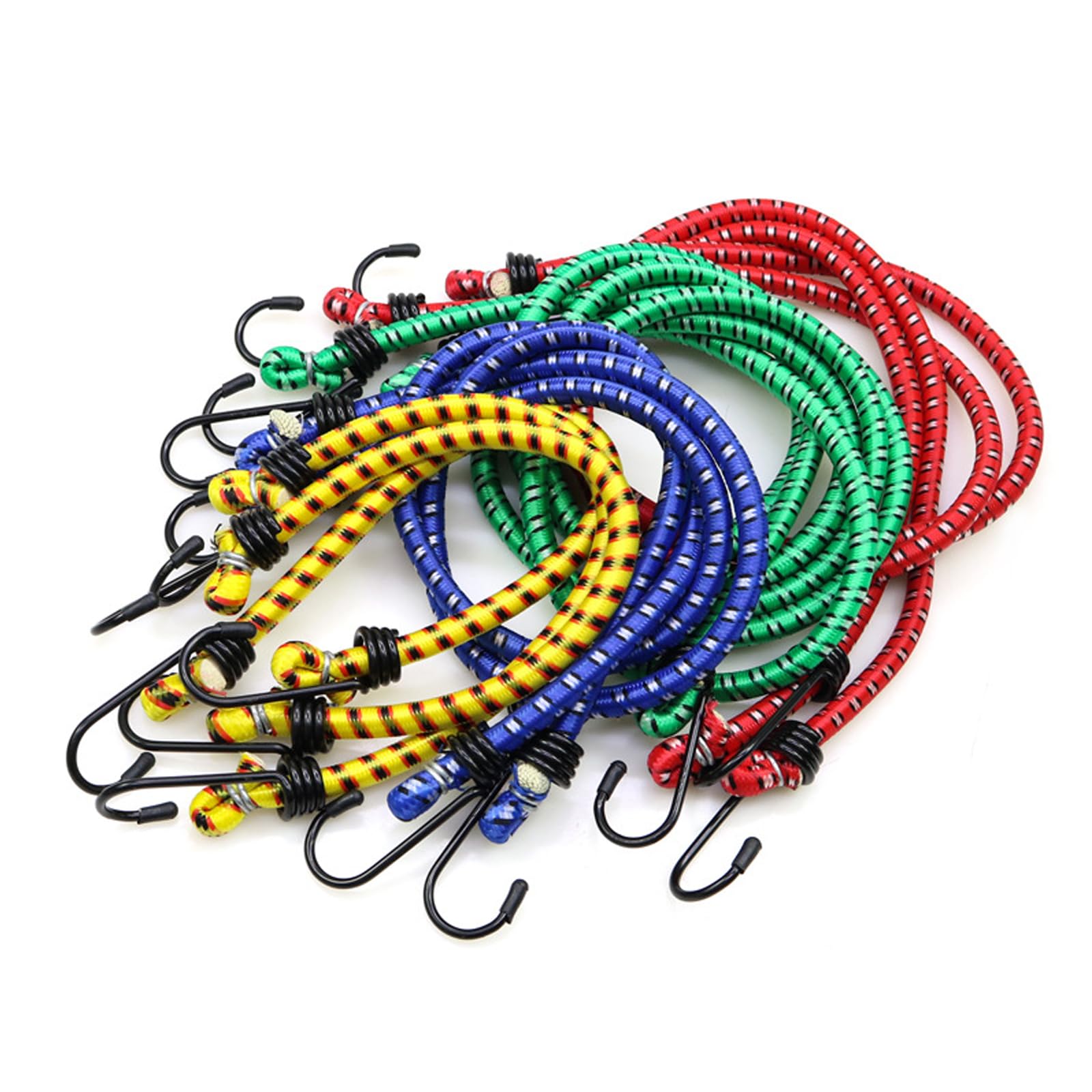 Lot de 12 tendeurs élastiques avec crochets pour extérieur, tailles assorties 40,6 cm, 61 cm, 81,3 cm, 101,6 cm pour tente extérieure, porte-bagages, camping, cargo, camping-car, vélo, transport,