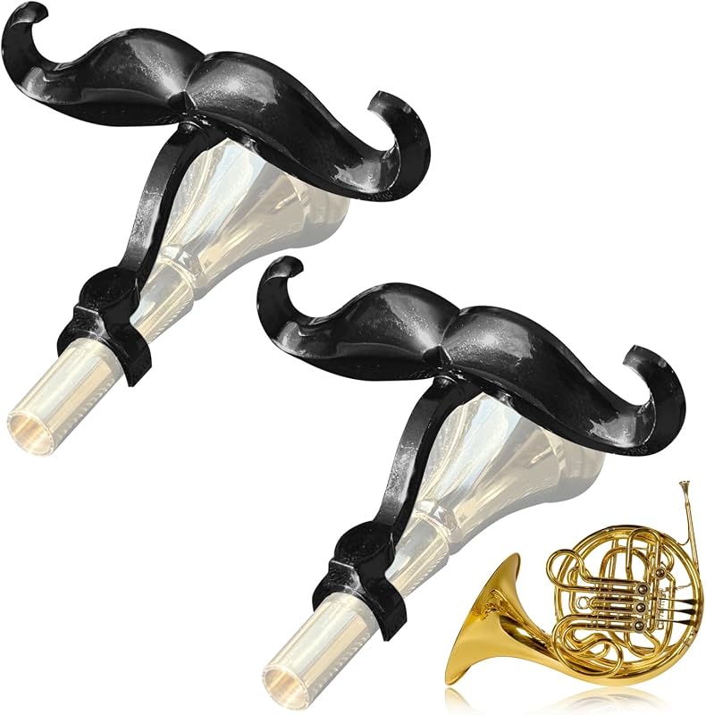 [2 Pack] Clip-On Mustache For French Horns - Includes Protective Case - Made To Fit All French Horn Mouthpieces - Perfect Accessory For Young Musicians