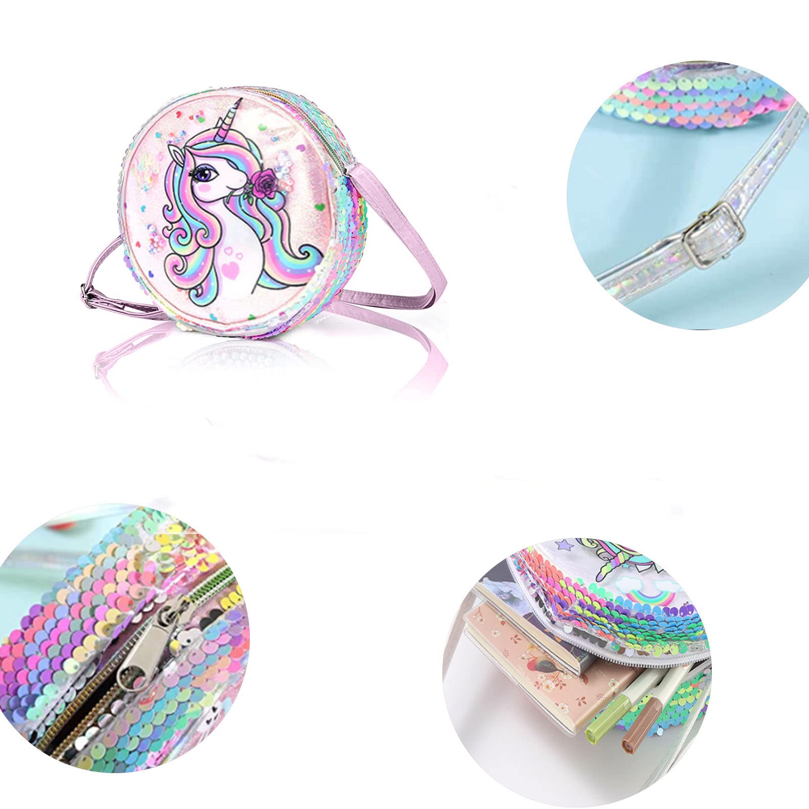 Bolso Bandolera Unicornios para Niñas, Unicornio Mochila Lentejuelas Niña, Bolso Mochila Unicornio Niña, para Compras, Viajes y Turismo