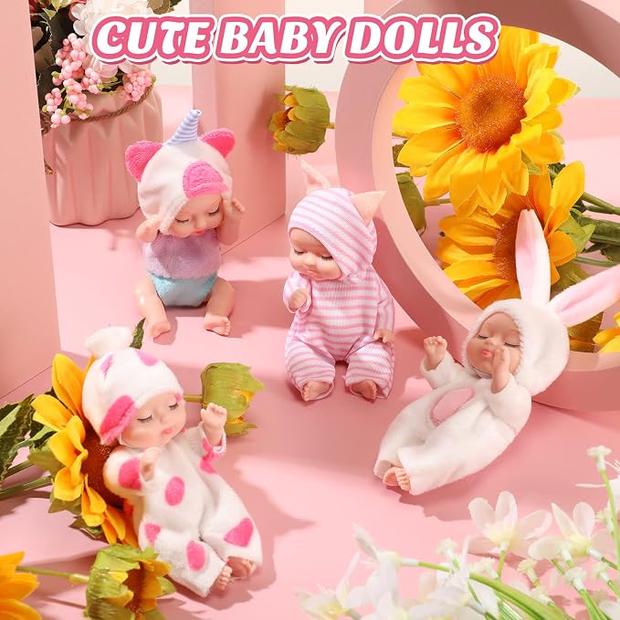 4 Piezas Mini Muñecas Bebé Reborn Realistas 4 Pulgadas miniatura 4