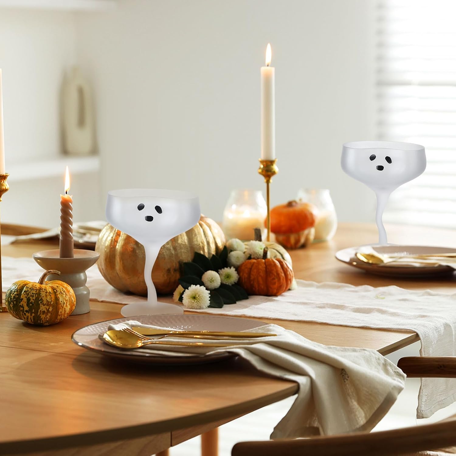 Baderke 4 Pcs Ghost Margarita Glasses 13 oz Halloween Ghost Wine Glasses Reusable Cocktail Drinking Cups for Halloween Holiday Party (Frosted)