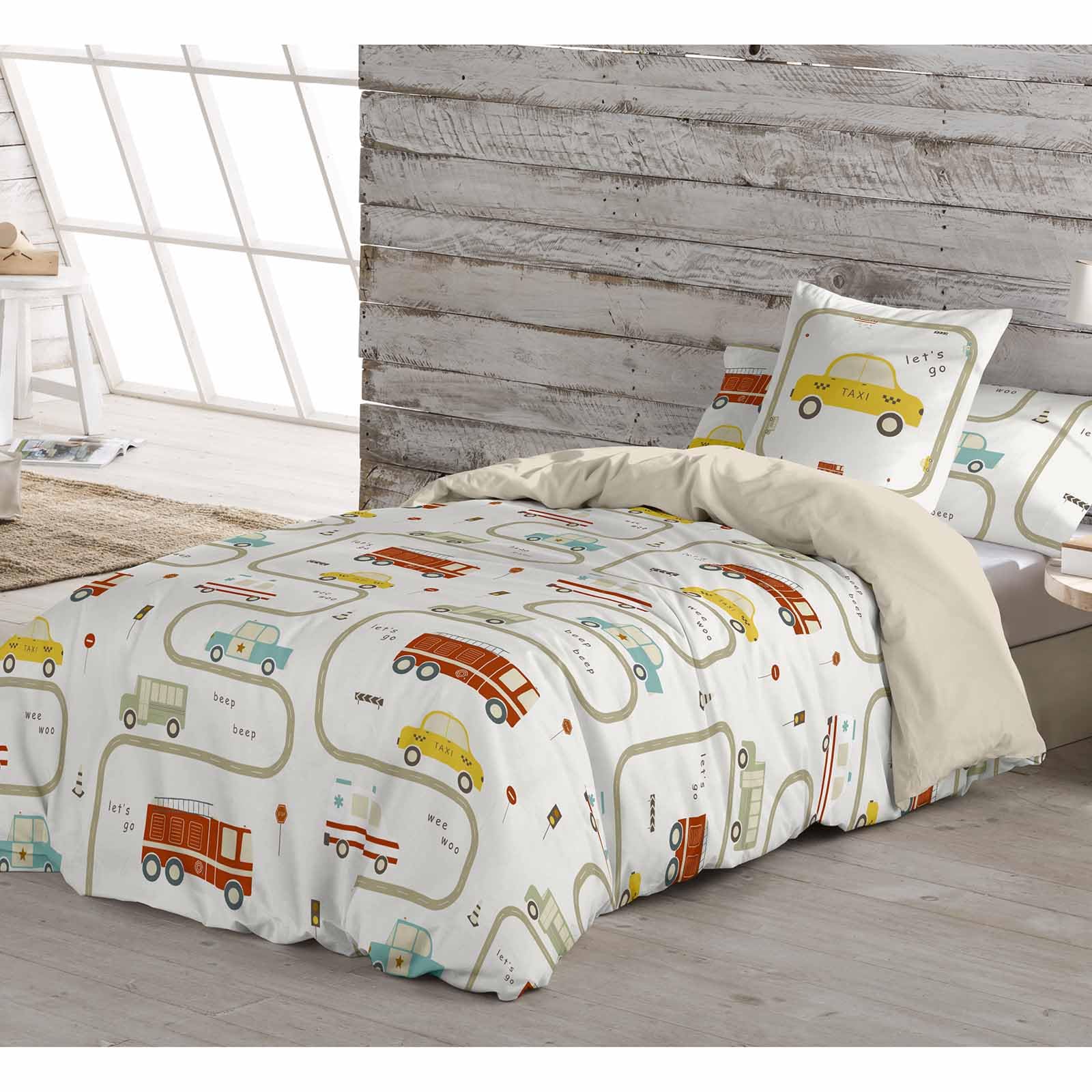 COOL KIDS Funda Nordica Cama 90, 100% Algodón, Juego de Funda para edredon 150x220 cm + 1 Funda de Almohada 45x110, GREM