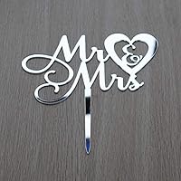 Vista 4 de Mr and Mrs Cake Topper - Wedding, Engagement, Wedding Anniversary Cake Toppers Decorations, Mirror Silver Acrylic