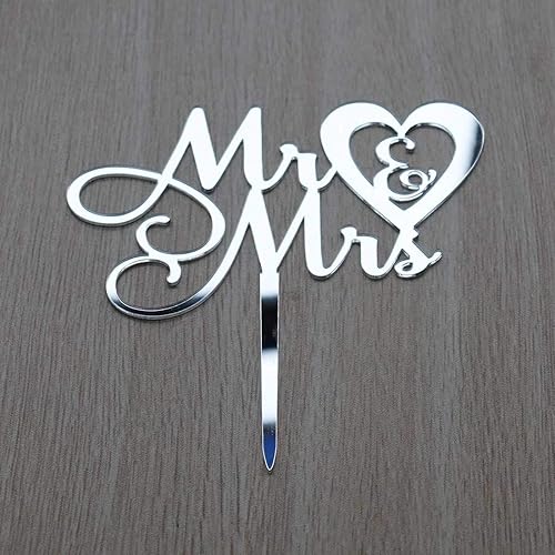 Miniatura 4 de Mr and Mrs - Decoración para tartas de boda, compromiso, aniversario de boda, decoración para tartas, espejo acrílico plateado