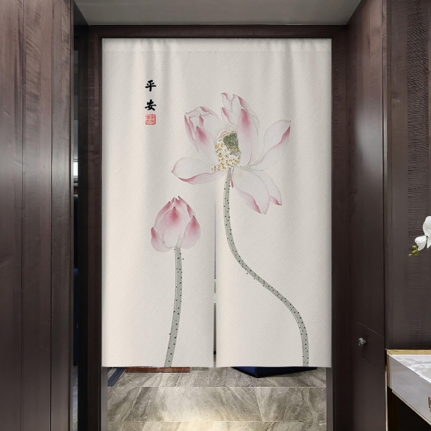 Guest Ruyunlai Japanese Noren Doorway Curtain, Ml6 Lotus, 60x90cm