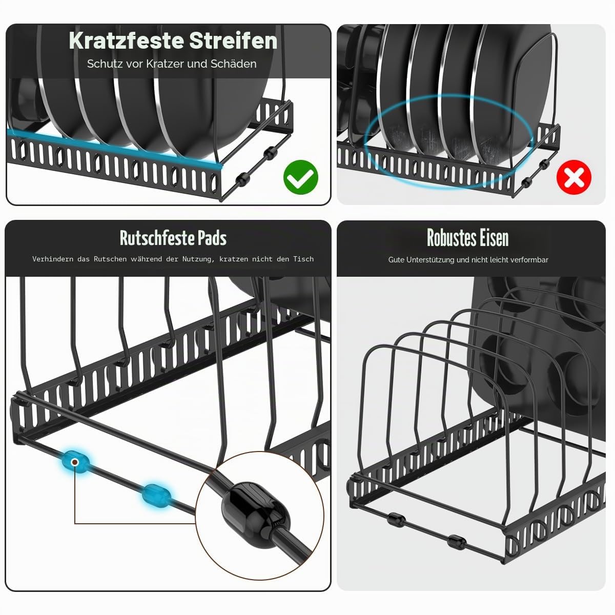 Housolution Pfannenhalter Backblech Topf Organizer für Schublade, Schwarz