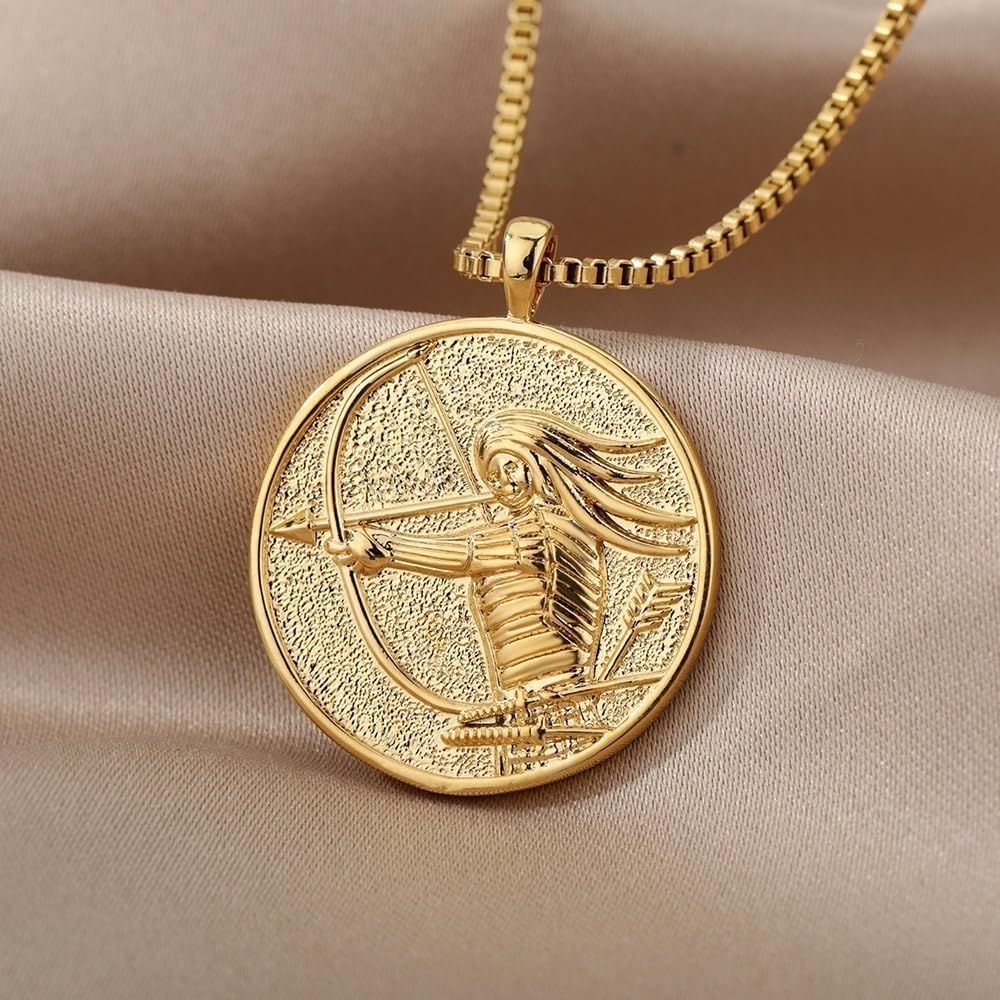 Medal Mythology Mulan Athena Hecate Necklace,Mythology Medallion Queen Necklace for Women