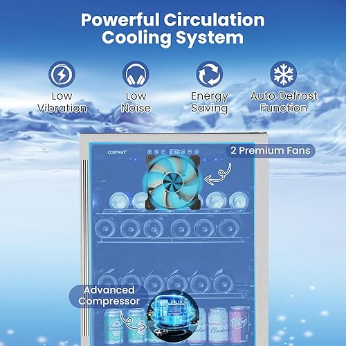 Miniatura 4 de COSTWAY Refrigerador de bebidas de 24 pulgadas, 190 latas debajo del mostrador con puerta de acero inoxidable y estantes extraíbles, refrigerador de