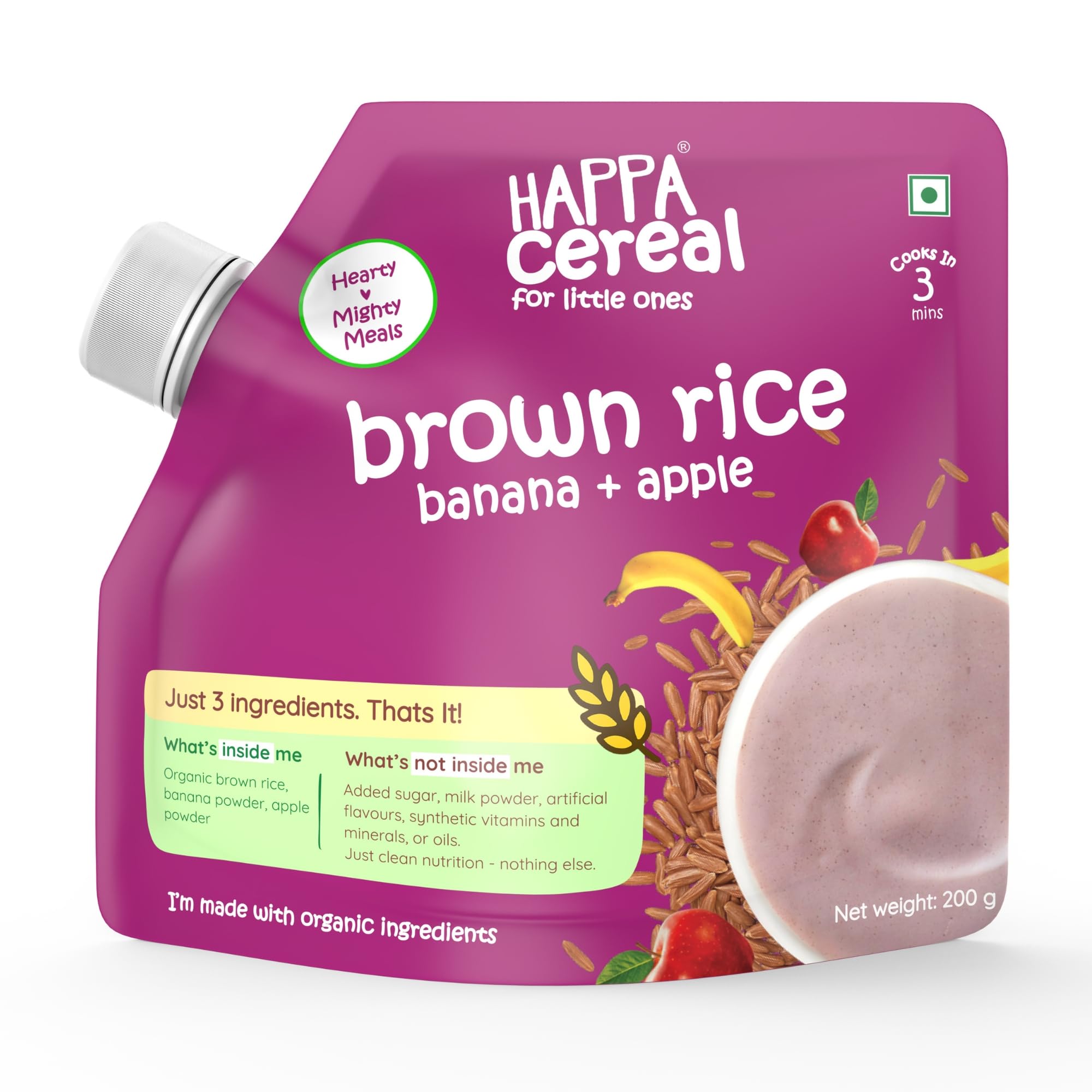 Happa Organic Baby Cereal (Brown Rice+ Apple + Banana) No Milk, No added Sugar, No Preservative, 200 Grams-image-30