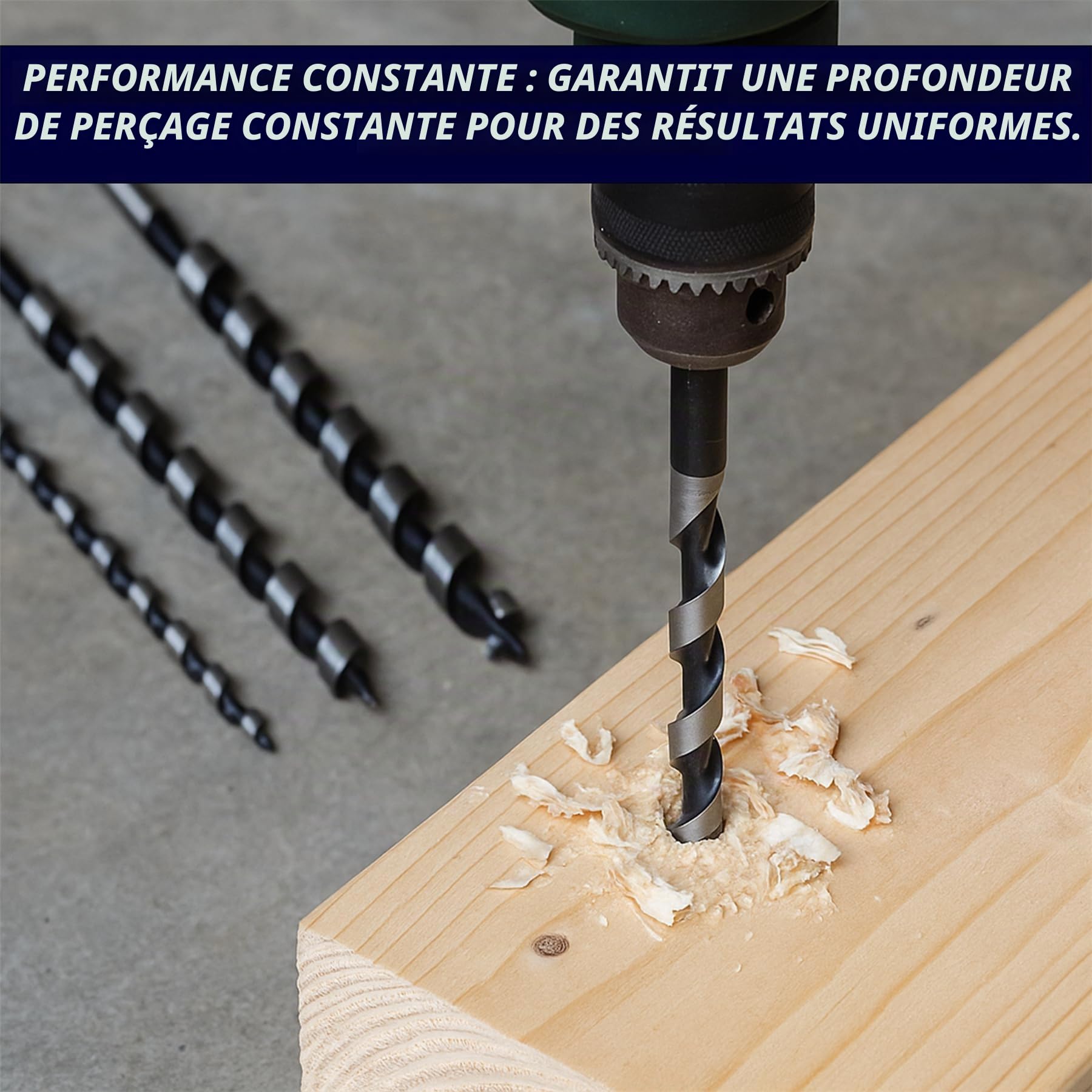 Dapetz® Lot de 4 forets à spirale pour bois 600 mm de long Queue hexagonale 8 mm-24 mm