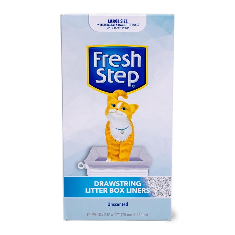 Forros para Caixa de Areia de Gatos Fresh Step com Cordão, Sem Fragrância, Tamanho Grande, 76,2 x 43,18 cm, Pacote com 15