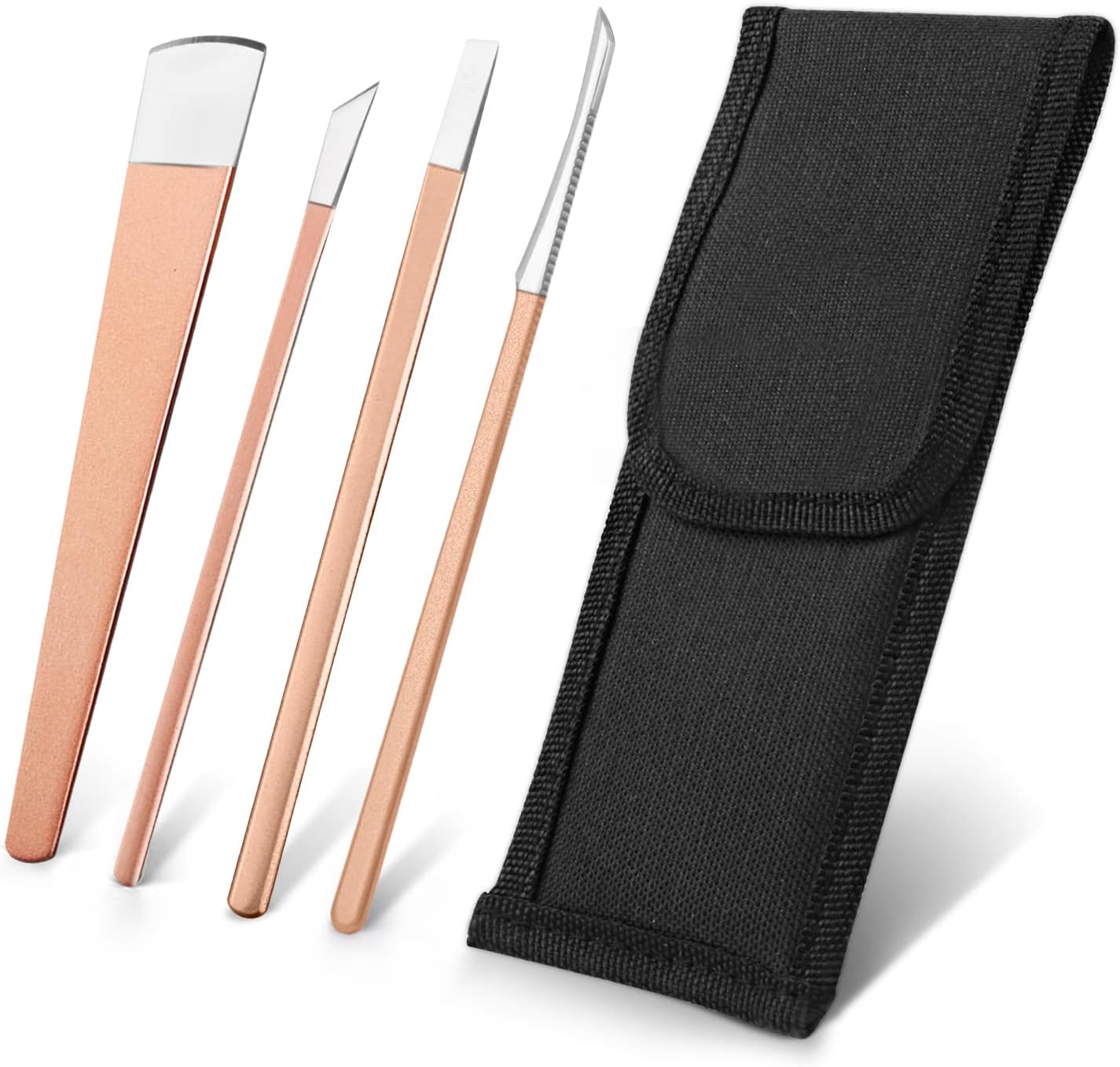 Cositina 4 PCS Pedicure Knife Set Professional Ingrown Toenail Knife Tools Stainless Steel Nail Knives Cuticle Remover Kit Foot Repair Blade with Storage Bag for Home Beauty Salon - Rose Gold