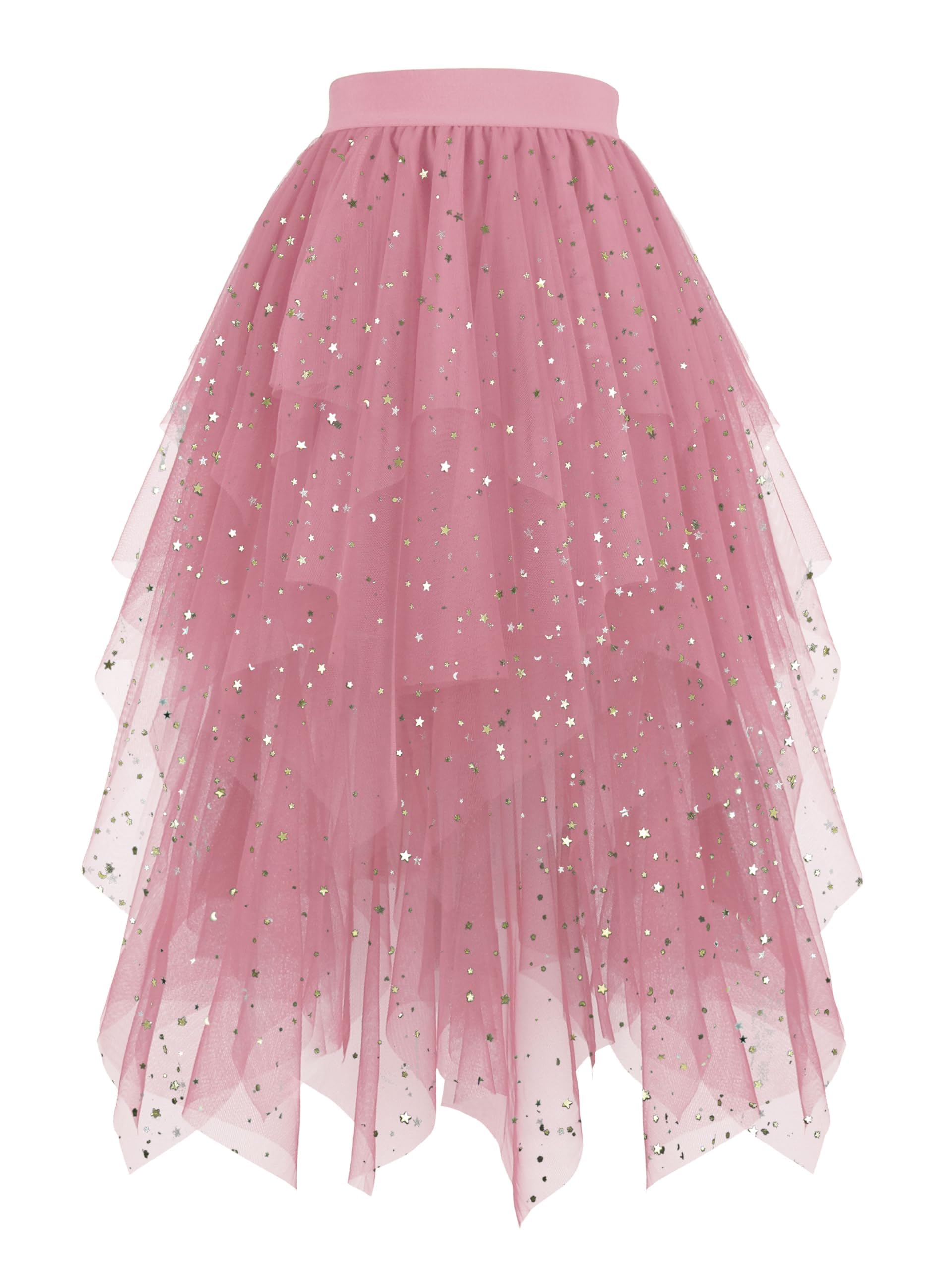 Hanpceirs Damen Tüll Röcke High Low Layered Puffy Fee Röcke A-Linie Midi Rock Unregelmäßiger Tutu Rock