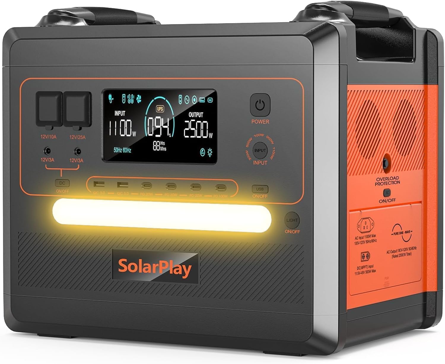 SolarPlay Powerstation, 2304 Wh LiFePO4 Batterie-Backup mit 2500W AC Ausgängen (5000W Peak), Power Station für Camping, Wohnmobil, Off-Grid