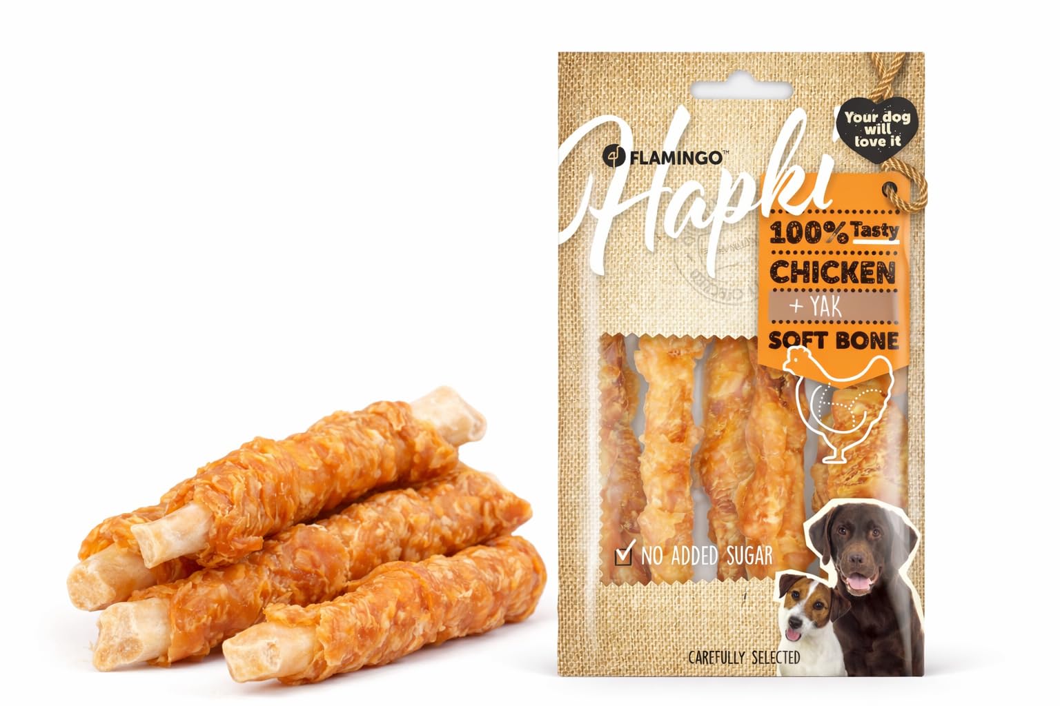 snack per cani - bastoncini per cani - hapki osso - pollo - cura dentale - 100g