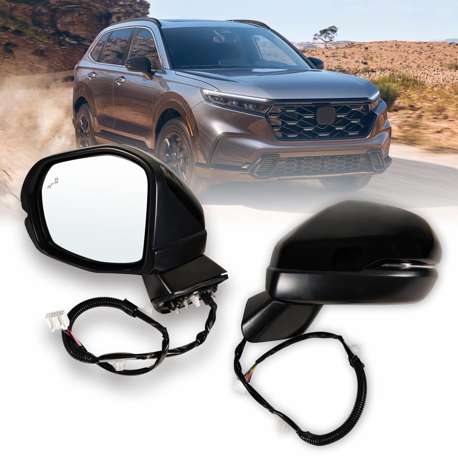 Lqito Left Driver Side Mirror Fits 2023 2024 2025 2026 2027 Honda CR-V Manual Folding With Blind Spot, Power Glass, Heated and Turn Signal Replace #76258-3A0-A91 (8 Pins)