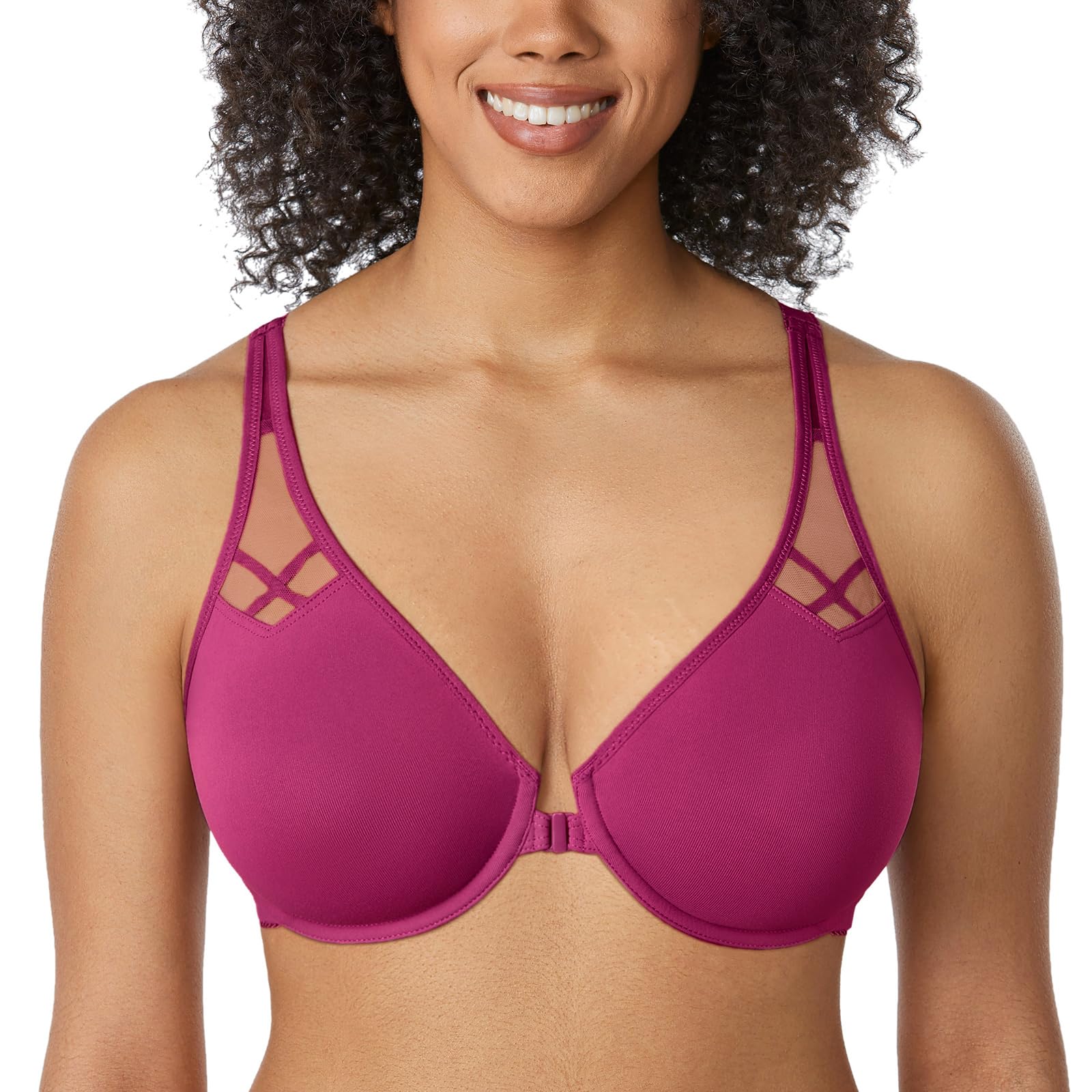 Delimira Women's Magenta Purple Front Fastening Bras Underwire Unlined Racerback Plus Size Bra 38C