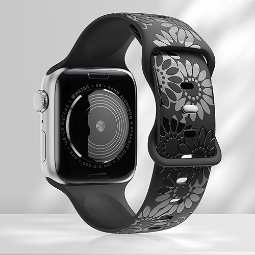 Miniatura 2 de Correa de silicona grabada de girasol compatible con Apple Watch Band de 1.496 in 1.575 in 1.614 in 1.654 in 1.732 in 1.772 in 1.929 in correa de