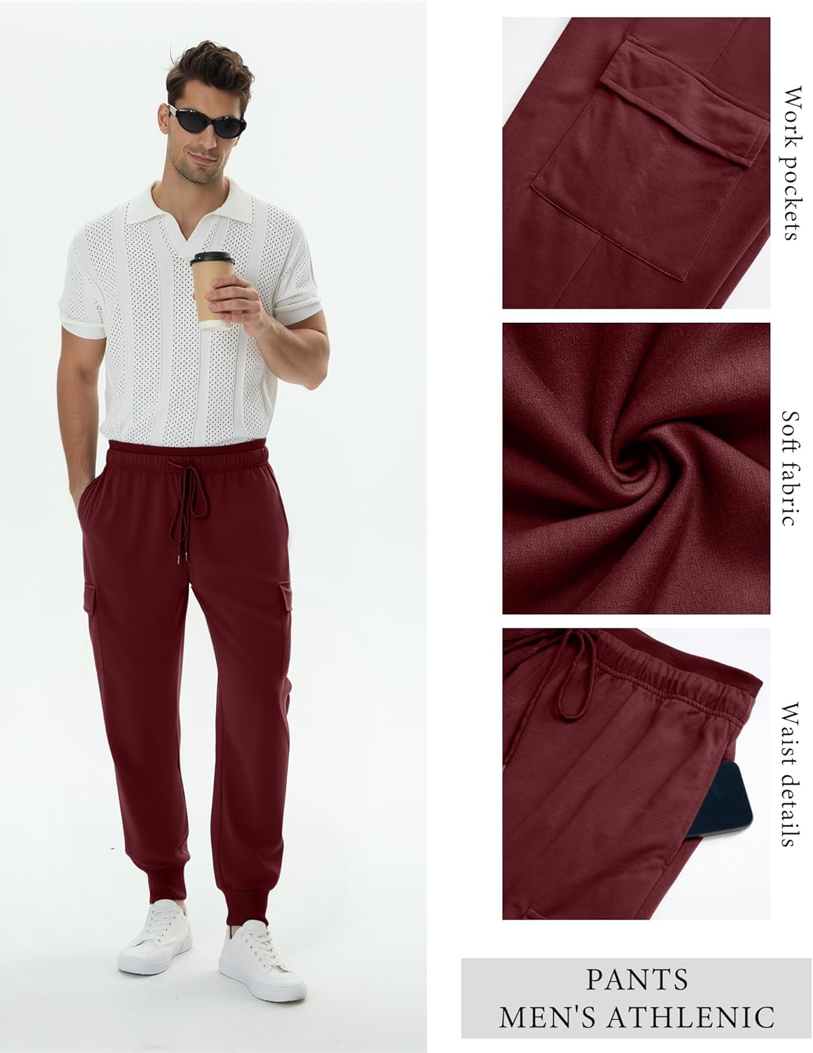 3 Pack Men's Cargo Joggers Baggy Sweatpants Athletic Tapered Lightweight Drawstring Workout Pants with Pockets - Image 4