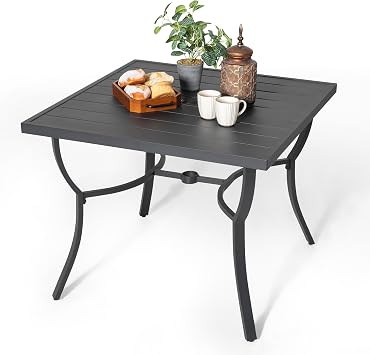 NUU GARDEN Outdoor Dining Table 36" Square Patio Dining Table with Aluminum Tabletop and 1.60" Umbrella Hole, Large Garden Patio Table for 4 People, Black