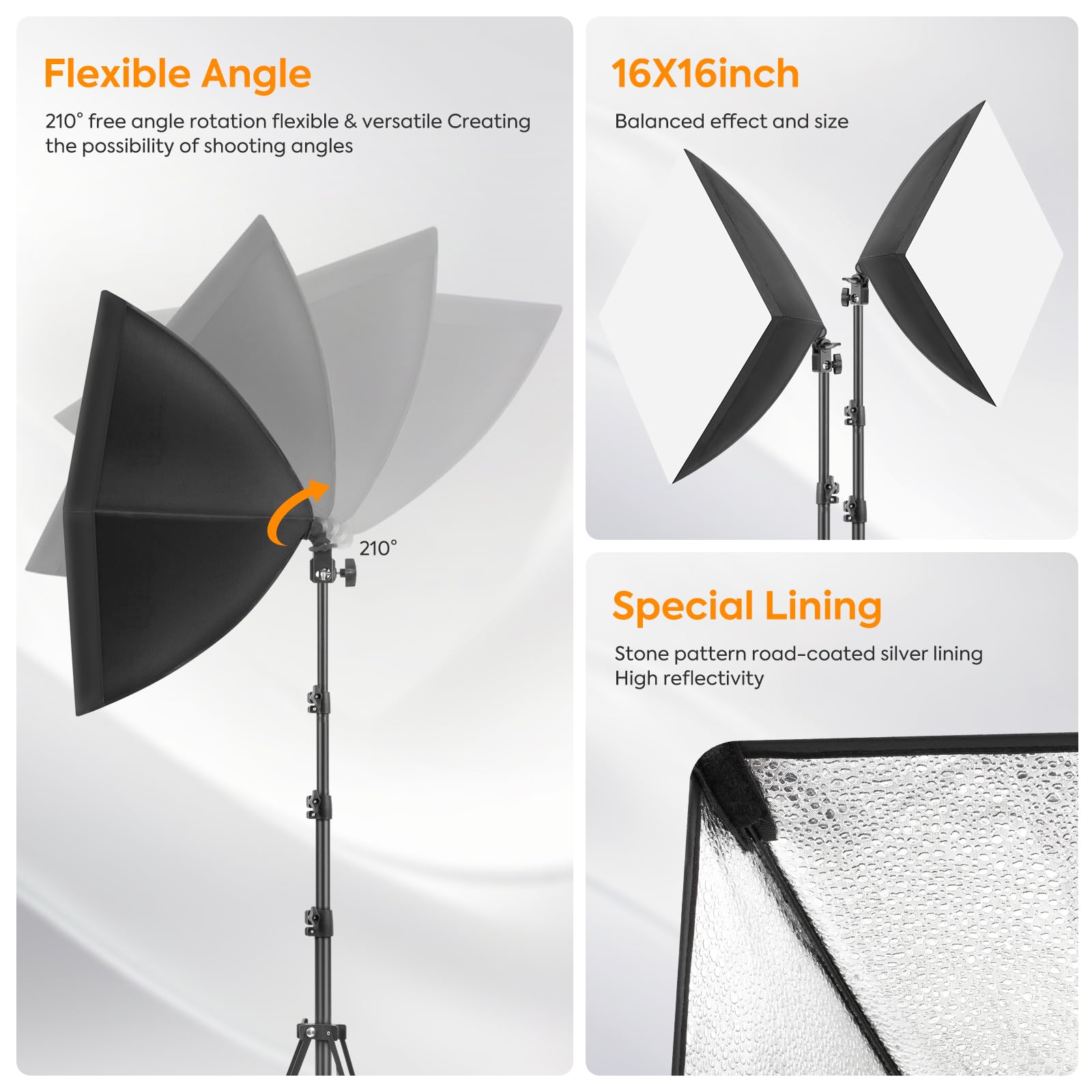 Kit d'éclairage pour photographie - Boîte à lumière Foccalli 85 W rotative - Éclairage continu avec intensité variable - Ampoule LED 2700-6400 K - Éclairage studio photo pour prise de vue de portraits