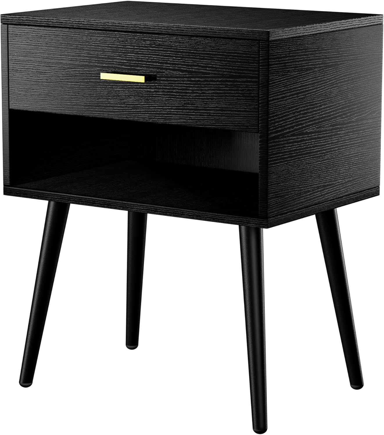 Acllkswx Modern Black Nightstand with Drawer and Shelf，1