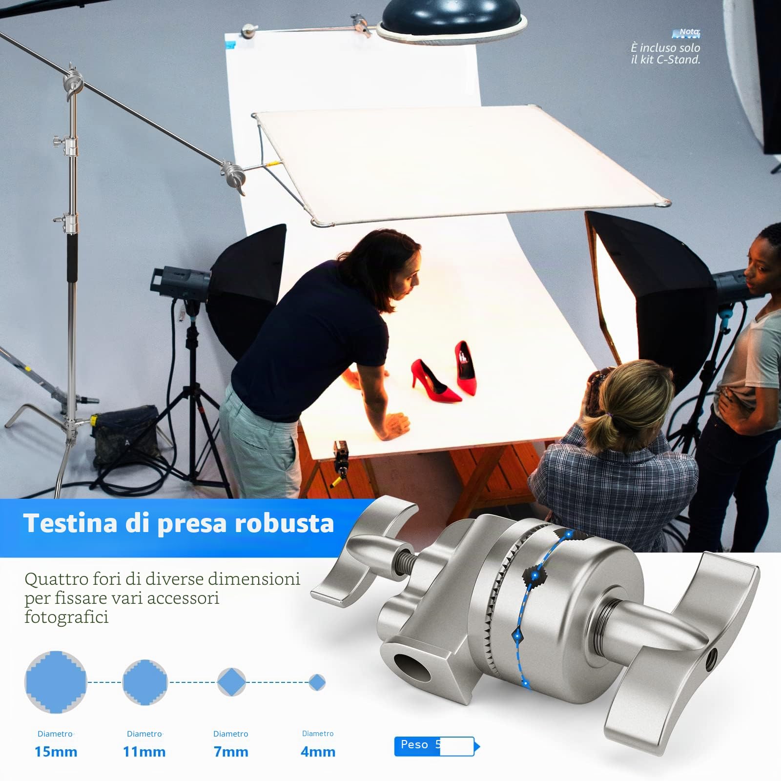 NEEWER Pro 100% Acciaio Inossidabile Heavy Duty C Stand con Braccio Braccio, Altezza Massima 10.5ft/320cm Supporto Luce per Fotografia con 4.2ft/128cm Braccio, 2 Grip Head per Studio Monolight