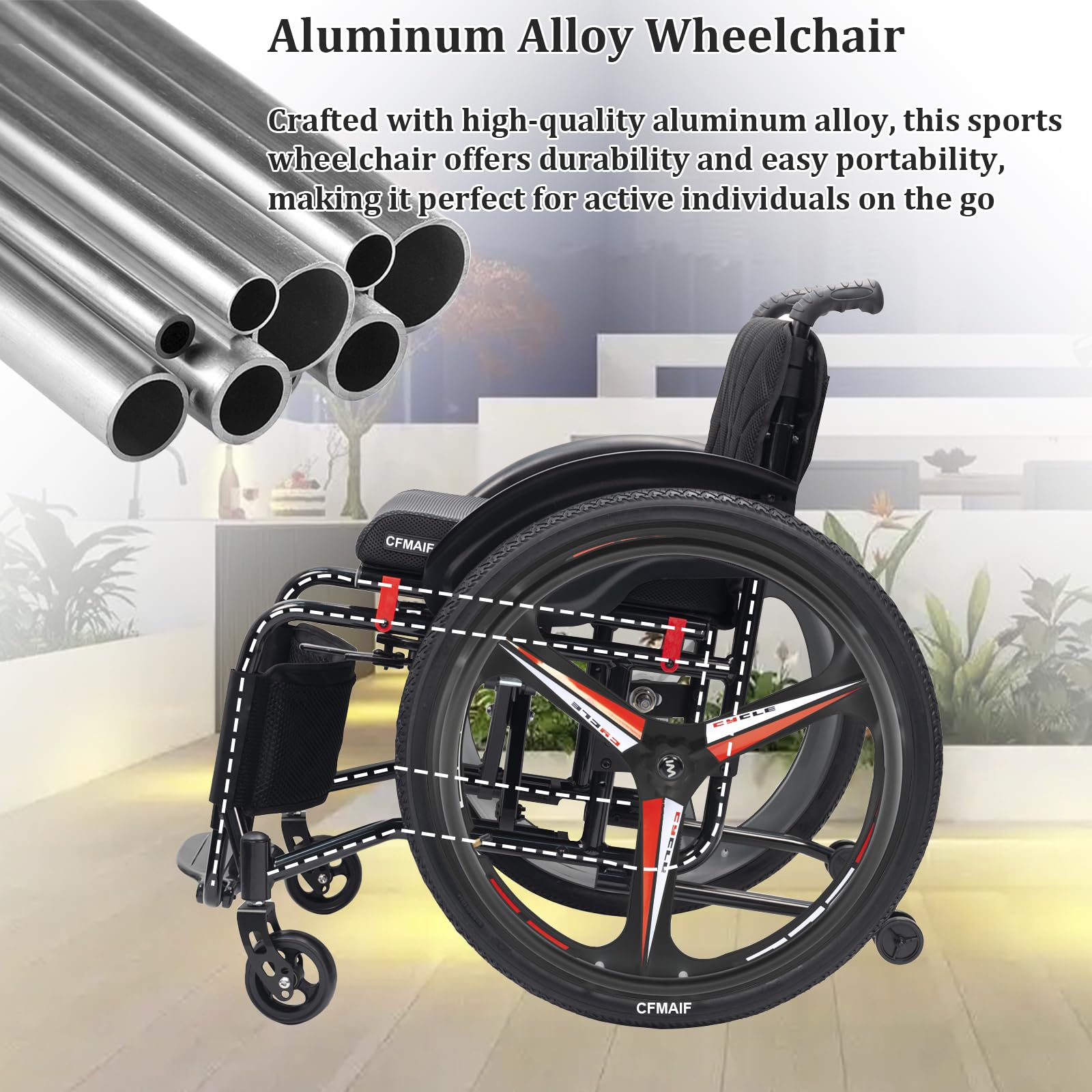 Lekki sportowy wózek inwalidzki dla dorosłych, przenośny, składany, aluminiowy wózek inwalidzki, samobieżny kompaktowy wózek (42 cm, 16,5 siedzenia, codzienny)