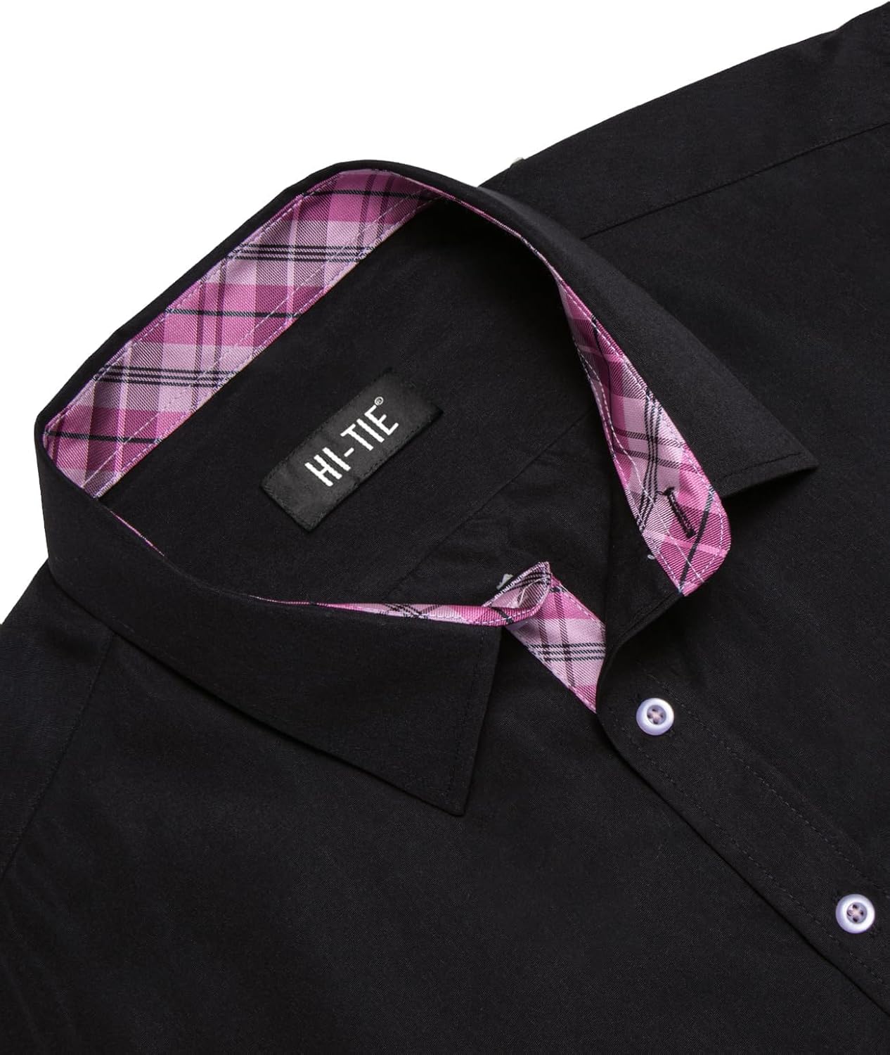 Hi-Tie Men's Wrinkle Free Inner Contrast Jacquard Long Sleeve Button Down Shirt