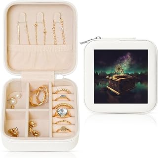 Jewelry Box for Women Leather Travel Jewelry Case Dream Music Box Portable Jewelry Organizer Box Mini Jewelry Travel Case with Zipper for Earrings Bracelets Rings Necklace