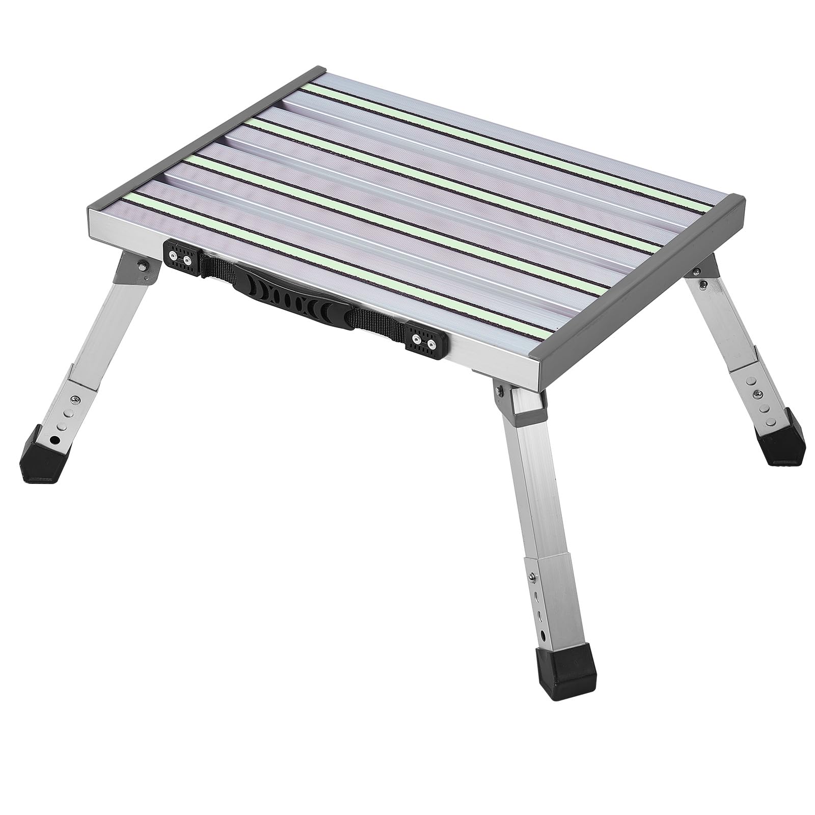 VEVOR Sgabello per Camper Pieghevole in Lega di Alluminio Altezza Regolabile, Sgabello Portatile con Ampia Superficie Antiscivolo Piedini in Gomma Strisce e Maniglia Riflettenti Carico max. da 150 kg