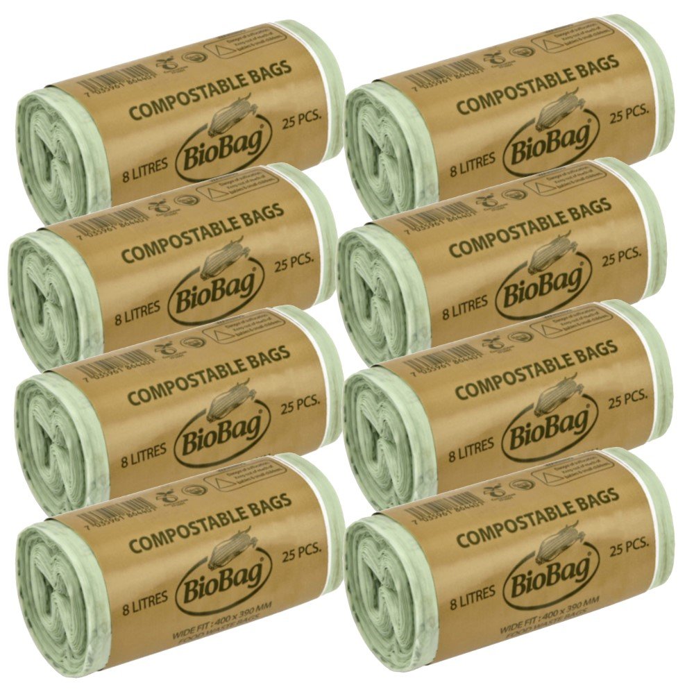 Caddy Liners Direct 8 Litre X 200 Biobag Compostable Biodegradable Kitchen Food Waste Caddy Bin Liner Bags (Ideal For 7L - 8L Caddies) - Certified En13432