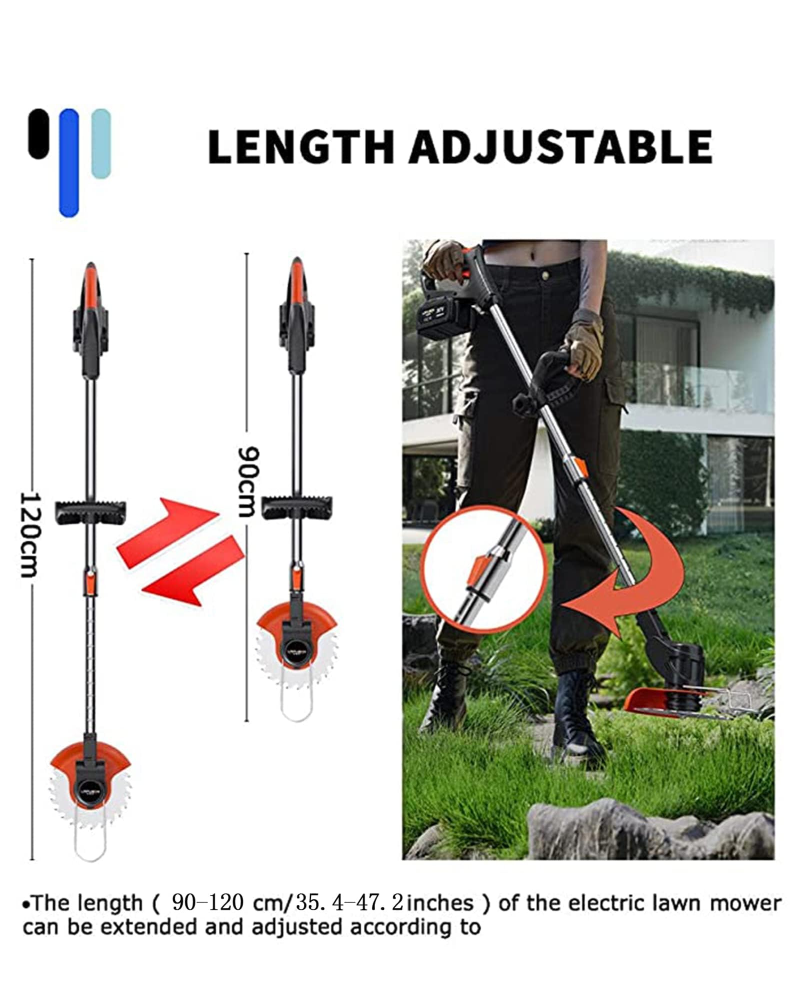 Corte de borde inalámbrico con batería, 21 V, corte de setos telescópicos, desbrozadoras, cabezal ajustable y asa telescópica para la limpieza de malezas, flores, árboles