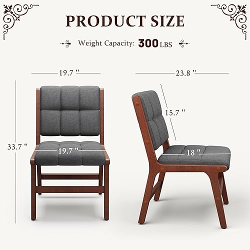 Miniatura 2 de Furniliving Juego de 2 sillas de comedor de madera de roble, silla de cocina moderna de mediados de siglo con tapicería de lino, sillas de comedor