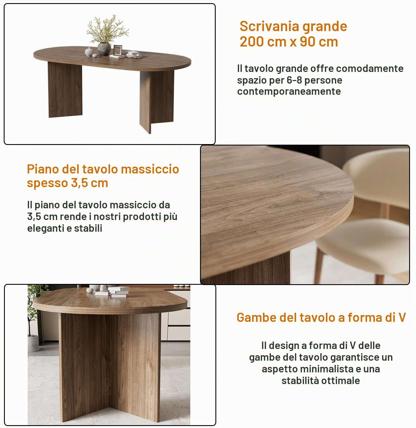 MSFE Tavolo Ovale da Pranzo per 6-10 Persone, Tavolos in legno per Cucina di Casa Soggiorno, Tavolo da Pranzo Marrone, Tavoli moderno per Tempo Libero, 190x90x76cm
