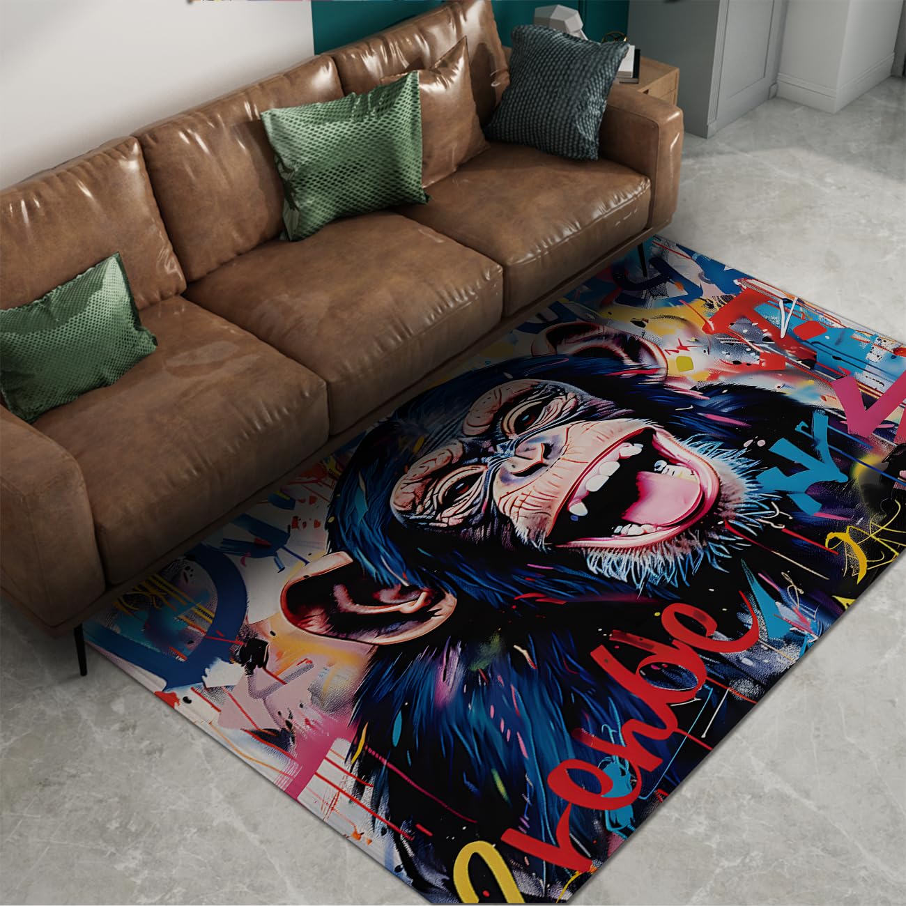 Tapis animal graffiti lavable 180x270cm antidérapant