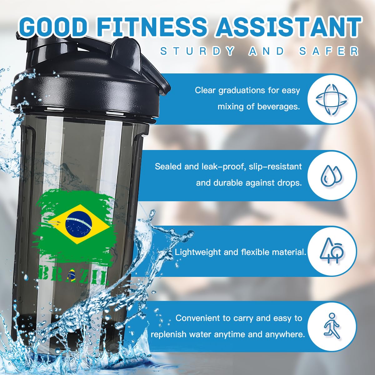 Vintage Brazil Brazilian Flag 18 Ounce Shaker Cup,Fashion Theme Pattern Shaker Bottle Leak-proof Workout Shake Bottles 500ML/18 oz Perfect for Pre Workout