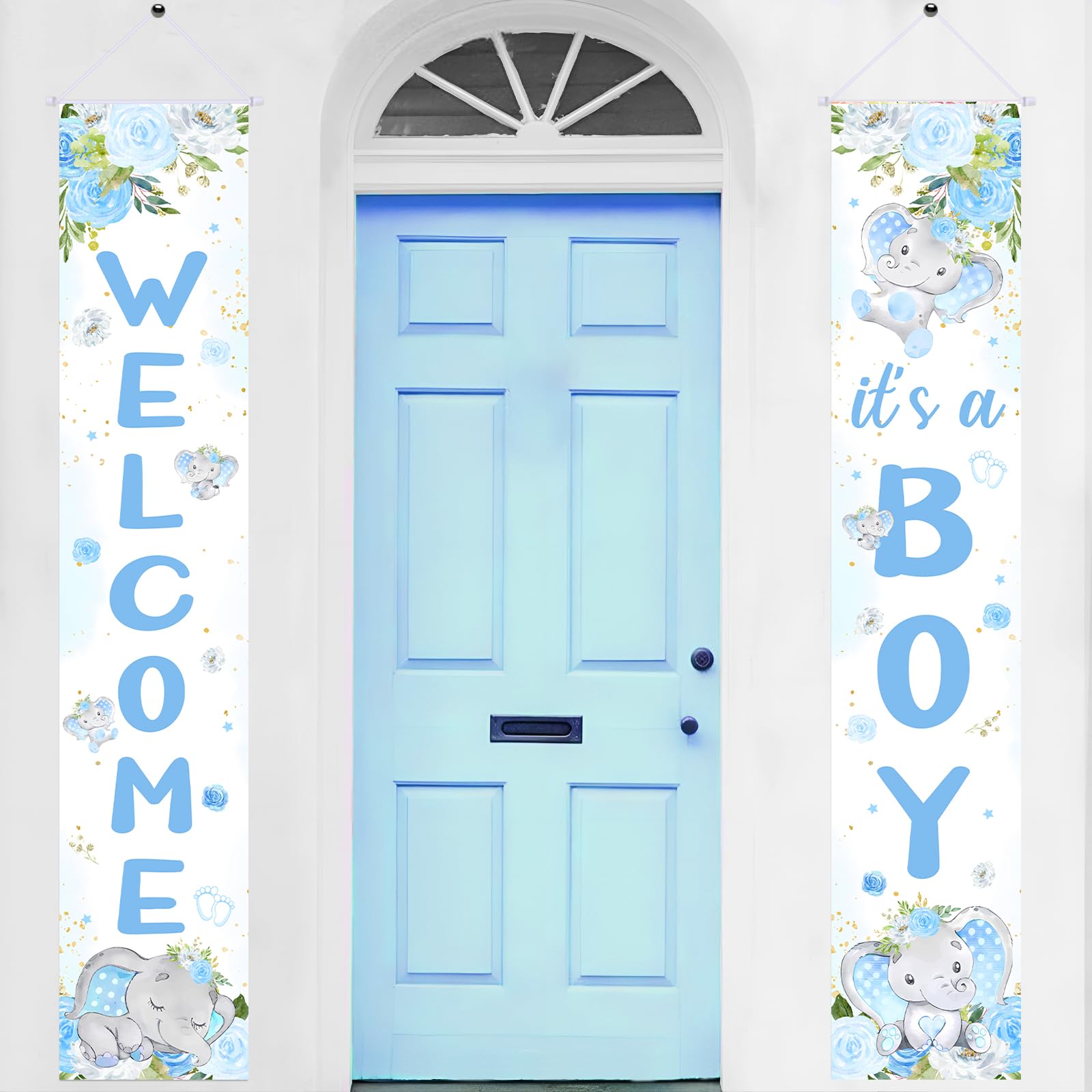 Fangleland Elefanten-Türbanner Für Babyparty – 'Welcome It's A Boy' Dekoration In Blau, 2 Stück