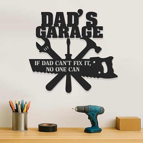 Letreros de garaje personalizados para hombres, letrero de garaje para papá, letrero personalizado de metal para exteriores, decoración de cueva de
