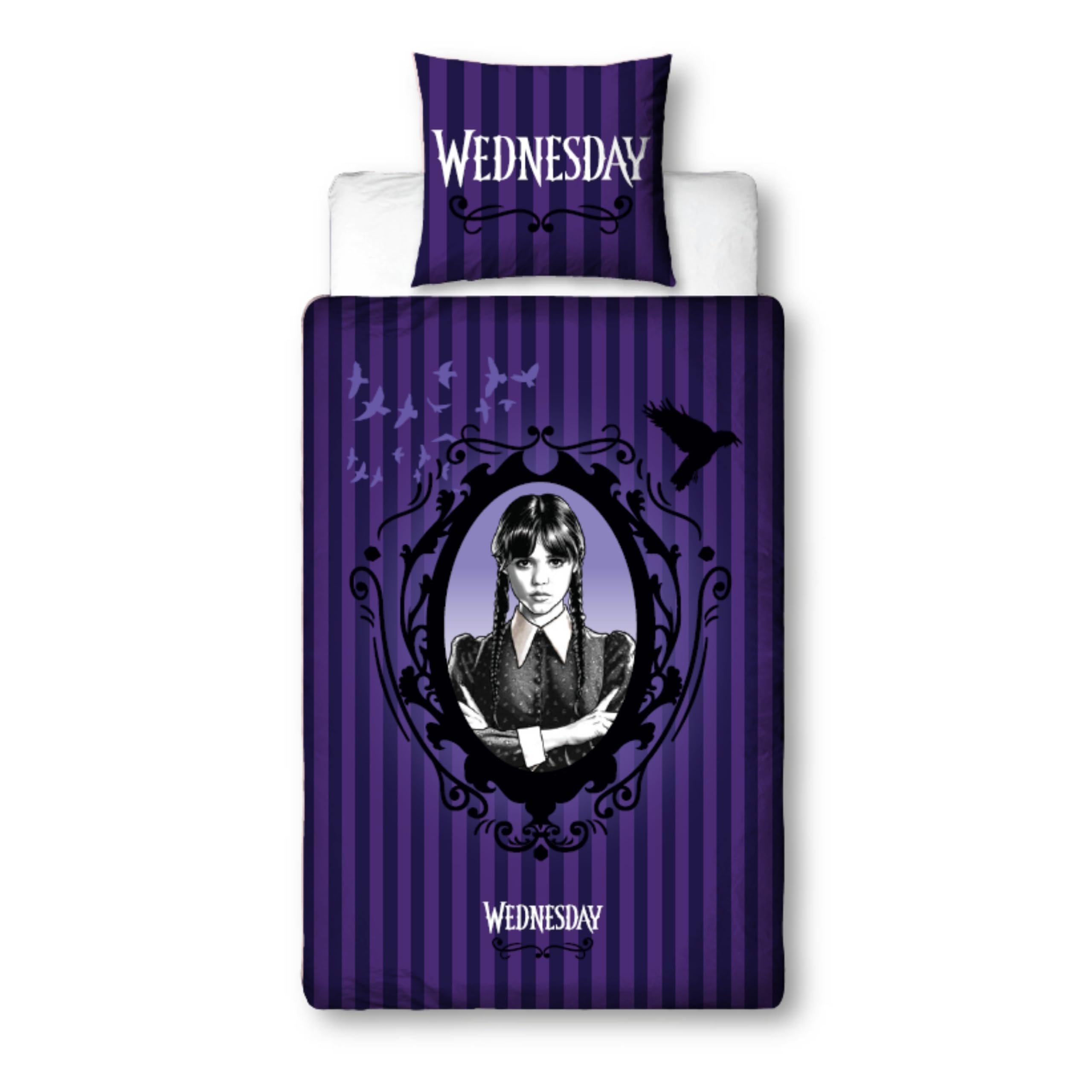 Character World Wednesday Addams Glamour Bed Linen 135 x 200 cm Pillowcase 80 x 80 cm + Duvet Cover 135 x 200 cm Microfibre Comfortable and Soft Gift Idea Fan Item Series for Children Teenagers