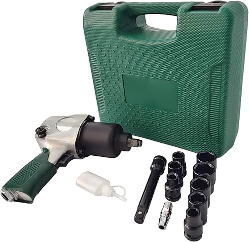 Miniatura 2 de Llave de impacto neumática de 1/2 pulgada, potente par de torsión de 470 pies-libras, 8 enchufes de electroforesis neumática, compacta y ligera,