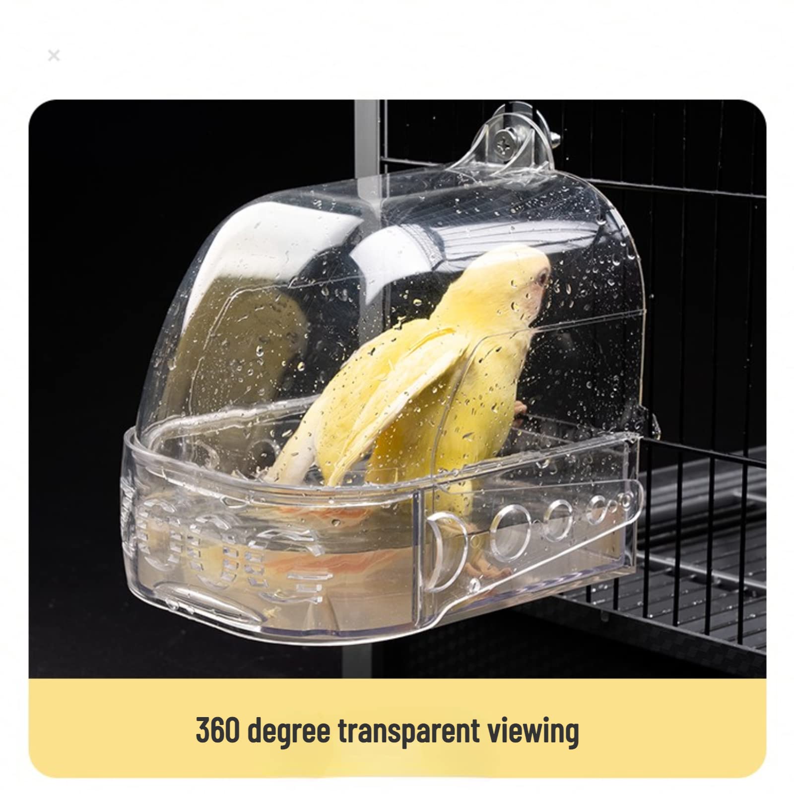 Bird Bath Cage, Cleaning Pet Supplies Cockatiel Bird Clear Bathtub with Hanging Hooks and Bottom Drawer for Little Bird Parrots Spacious Parakeets Portable Shower for Most Birdcage 3