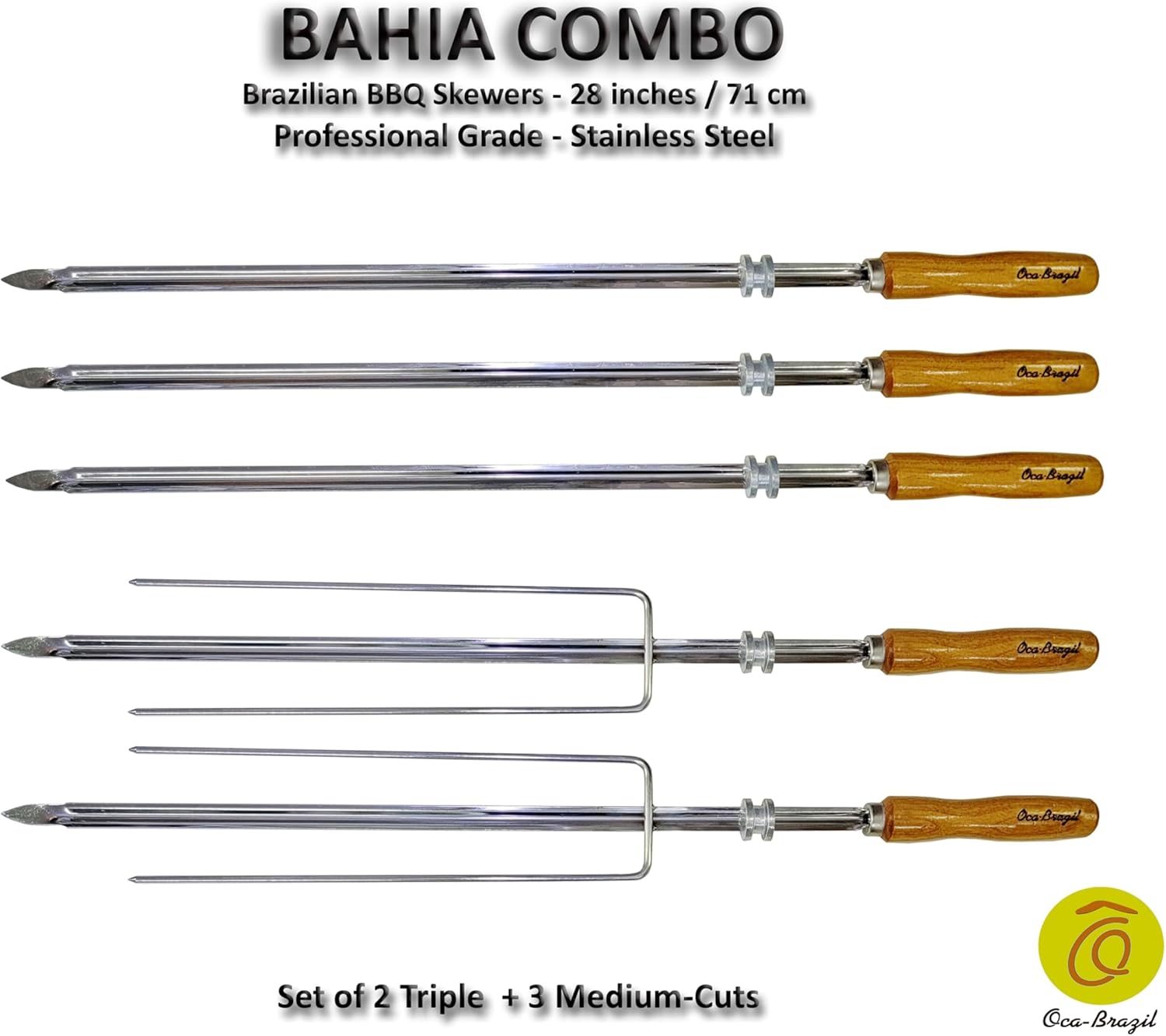 Bahia Combo - Set of 5 Brazilian Skewers for BBQ 28" - Professional Grade