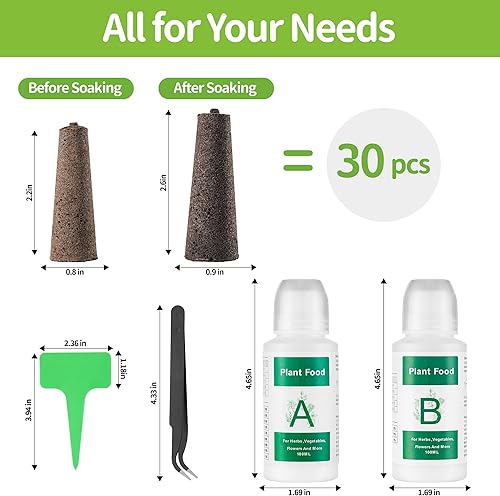 Miniatura 5 de Kit de cápsulas de semillas para AeroGarden, 30 esponjas de cultivo con nutrientes A & B, 1 pinzas, 10 etiquetas, cápsulas de arranque de semillas