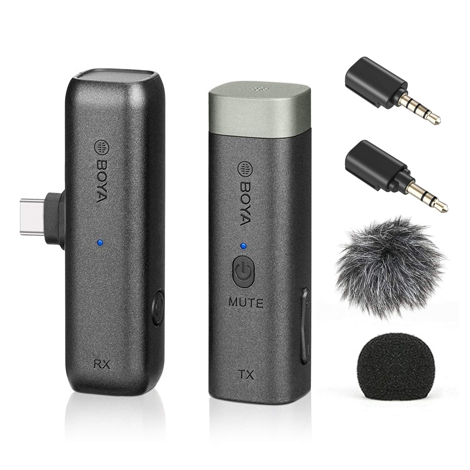BY WM3U Mini sistema de micrófono inalámbrico 2.4G Micrófono de solapa con adaptador TRS TRRS de 3.5mm Compatible con HUAWEI Xiaomi Samsung Type C Smartphone Cámara Ordenador para grabación de