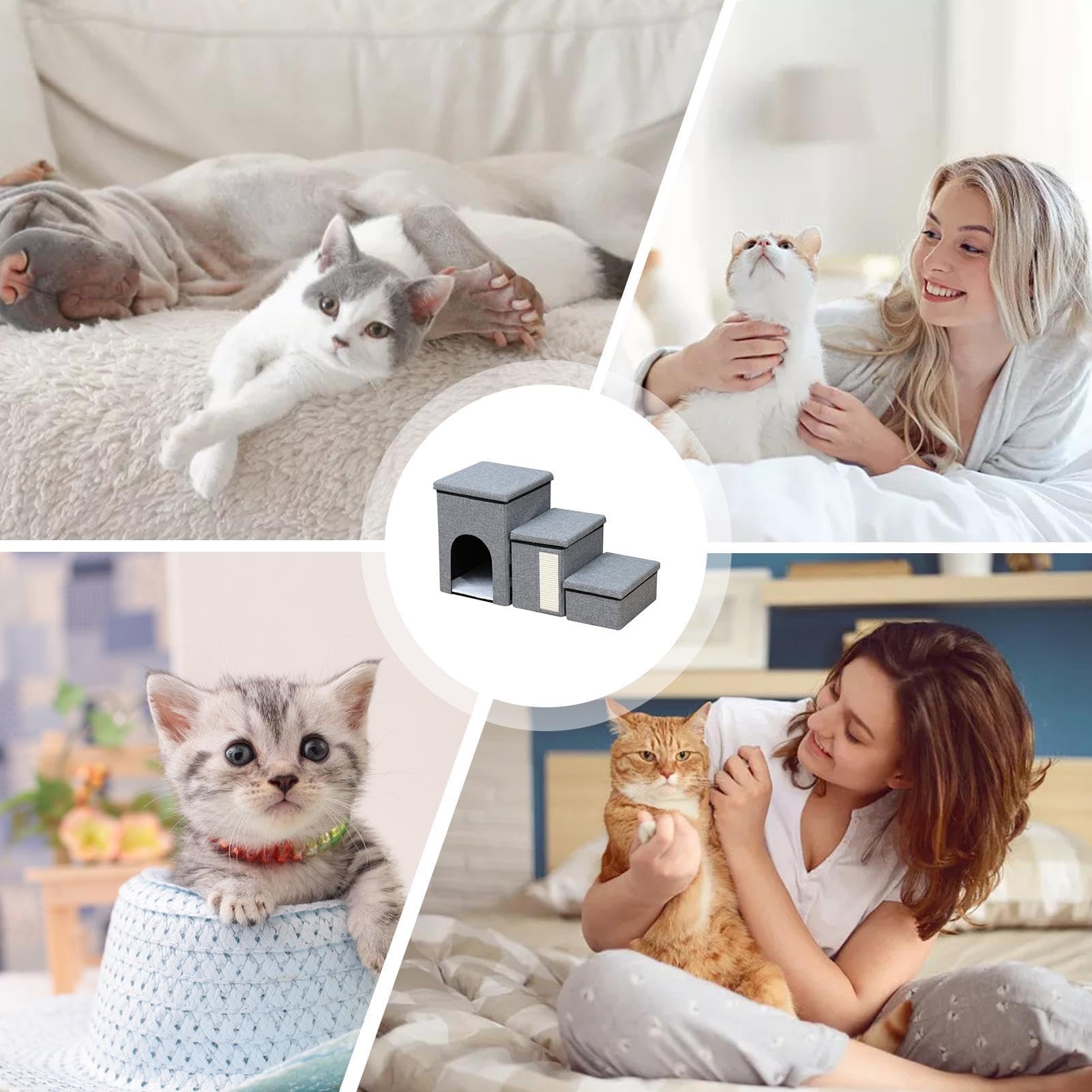Scale per animali domestici per gatti - Stoccaggio pieghevole per animali | domestici Scatola di immagazzinaggio per scale per gatti Scale per cani | Organizzatore di stoccaggio con sopor