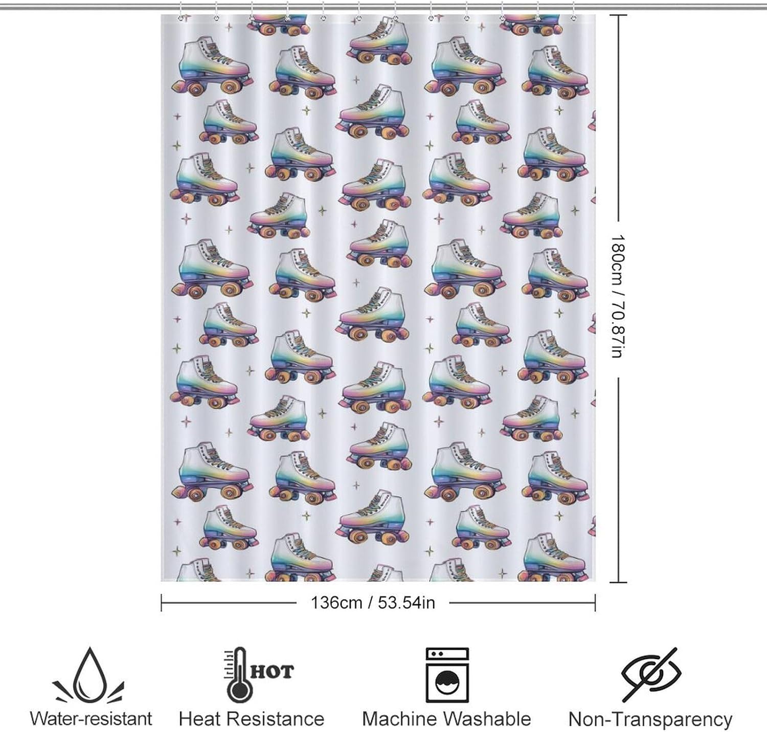 Colorful Roller Skates Shower Curtain 53.54x70.87Inch（136x180cm） Polyester Bath Curtain Shower Curtains Printed Decorative