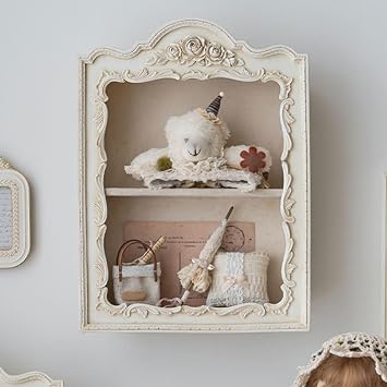 Vintage Wall Cabinet,Resin Wall Mounted Display Organizer,Rustic Hanging Floating Shelves,Tabletop Display Case Storage Shelf,for Living Room,Entryway,Bedroom,Farmhouse DecorRetro White