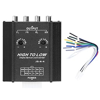 High to Low Converter, Plastic Speaker to Converter High to Low Converter Car Audio 12V 4 Channel for Cassette Player Card Player Black