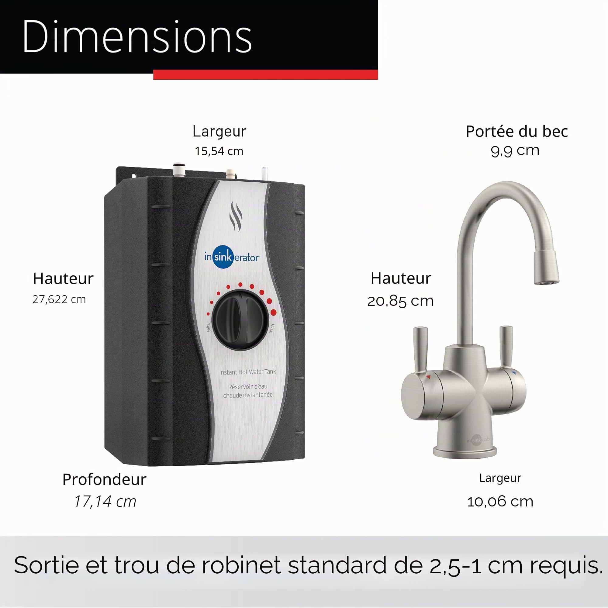 InSinkErator HC250SN-SS HOT250 Distributeur d'eau Chaude et Froide instantané, Nickel satiné